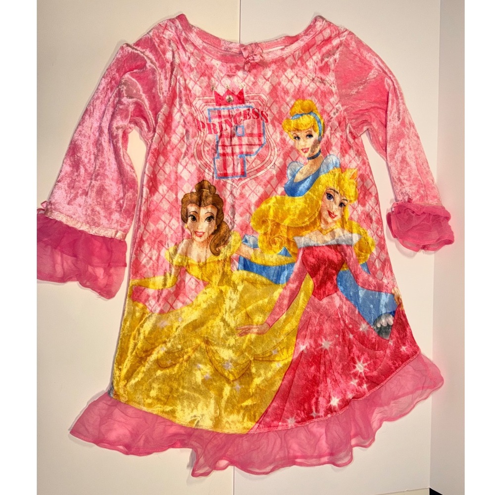 Vintage Disney Princess Nightgown Sz 4 Pink Velvet Belle Cinderella Aurora - Picture 1 of 6